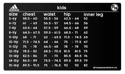 adidas youth size guide.